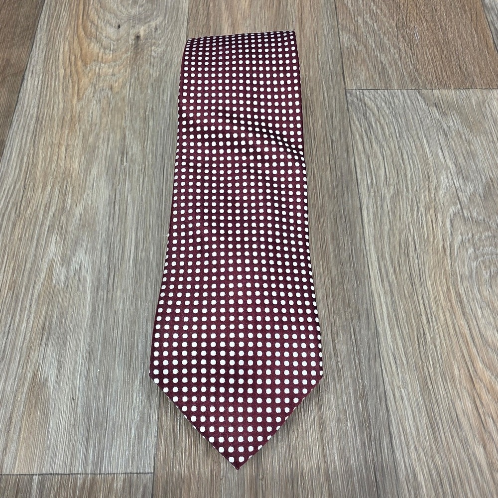 Pierre Cardin Mens Slim Silk Necktie Burgundy White Polka Dot WPL 13165